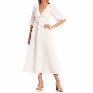 ANTONIO MELANI White Midi Dress with V-Neck and Bishop Sleeves
